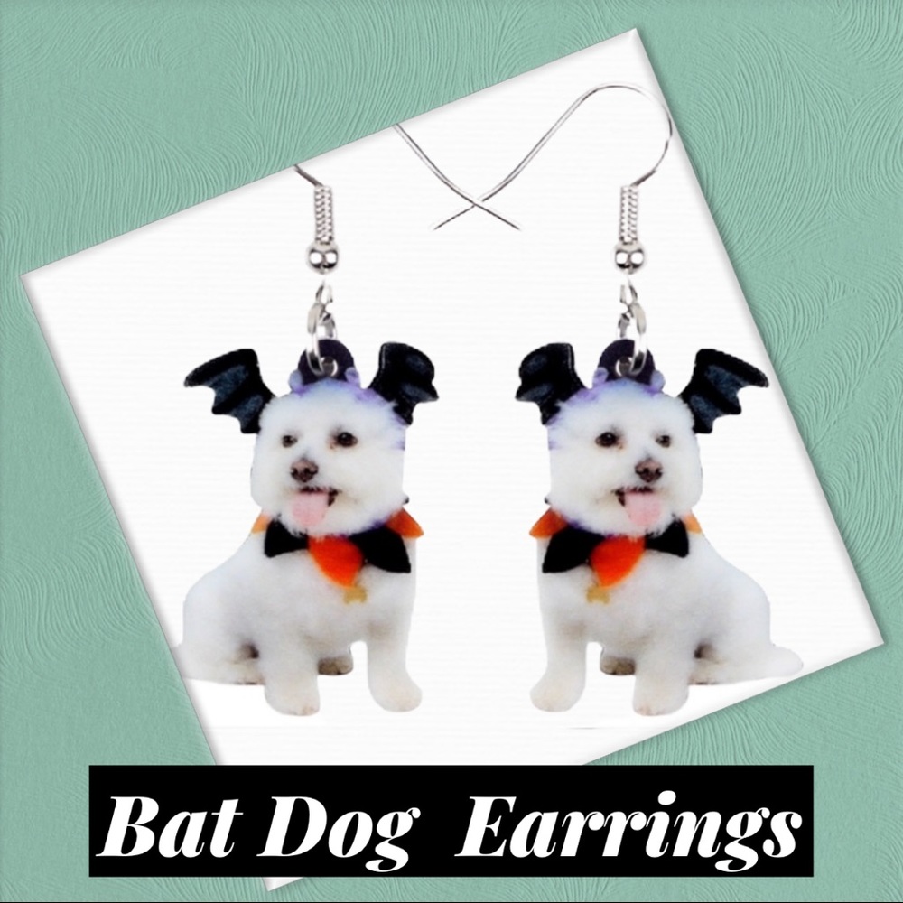Bat Wing Dog Acrylic Earrings - Picture 1 of 6